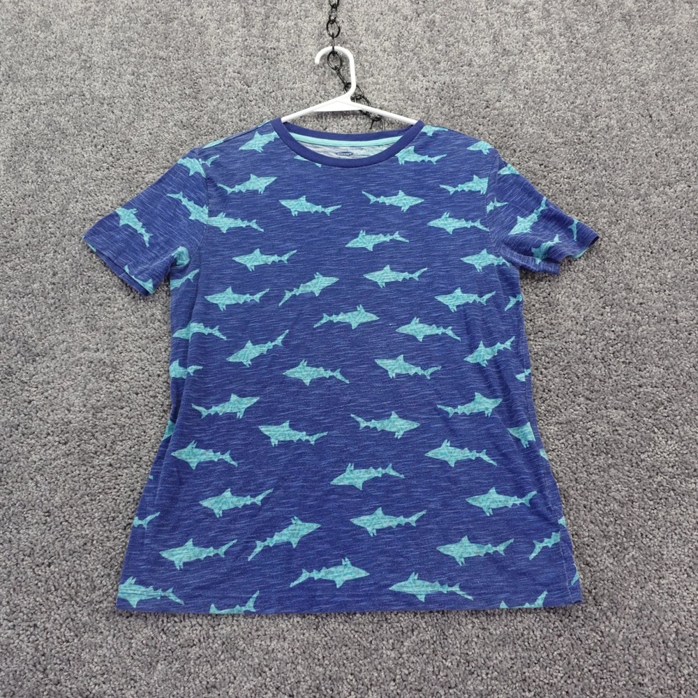 Old Navy Shark Print T Shirt Boys Extra Large Blue Short Sleeve Crew Neck Cotton